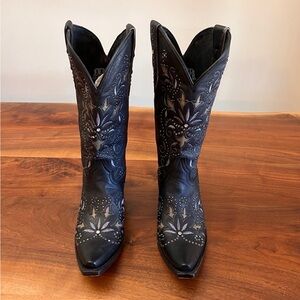 Denver women’s black leather studs crystals hand made cowboy cowgirl boots SZ 11